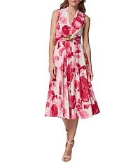Donna Karan Floral V-Neck Sleeveless A-Line Midi Dress