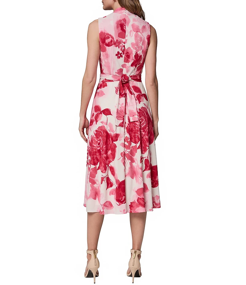 Donna Karan Floral V-Neck Sleeveless A-Line Midi Dress