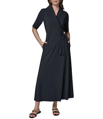 Donna Karan Four Way Stretch Knit Short Sleeve Polo Overlap Tie Dress