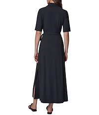 Donna Karan Four Way Stretch Knit Short Sleeve Polo Overlap Tie Dress