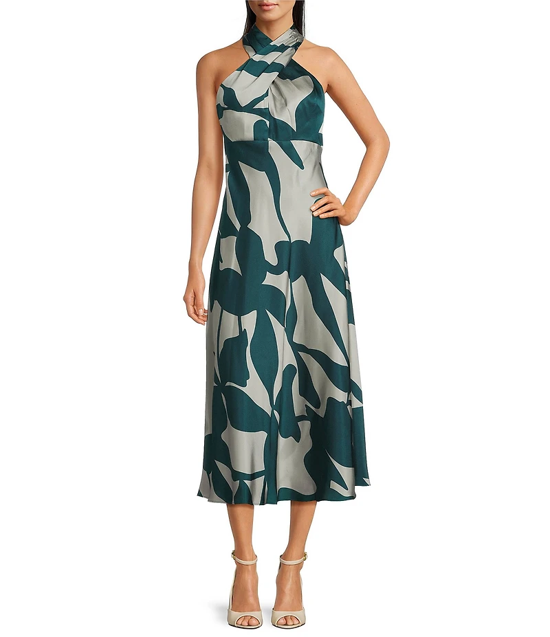 Donna Karan French Twill Halter Neck Sleeveless A-Line Maxi Dress