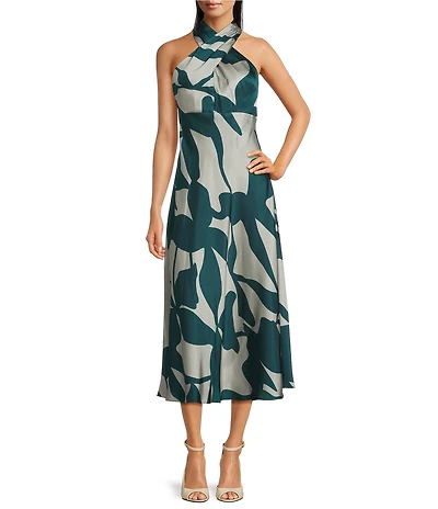 Donna Karan French Twill Halter Neck Sleeveless A-Line Maxi Dress