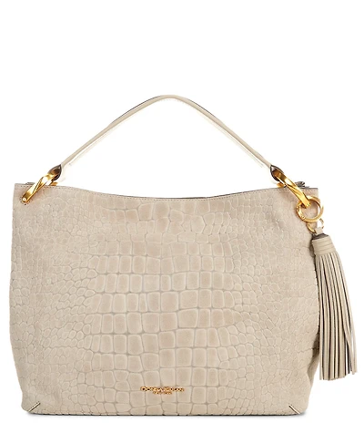 Donna Karan Glenwood Croc Suede Shoulder Bag