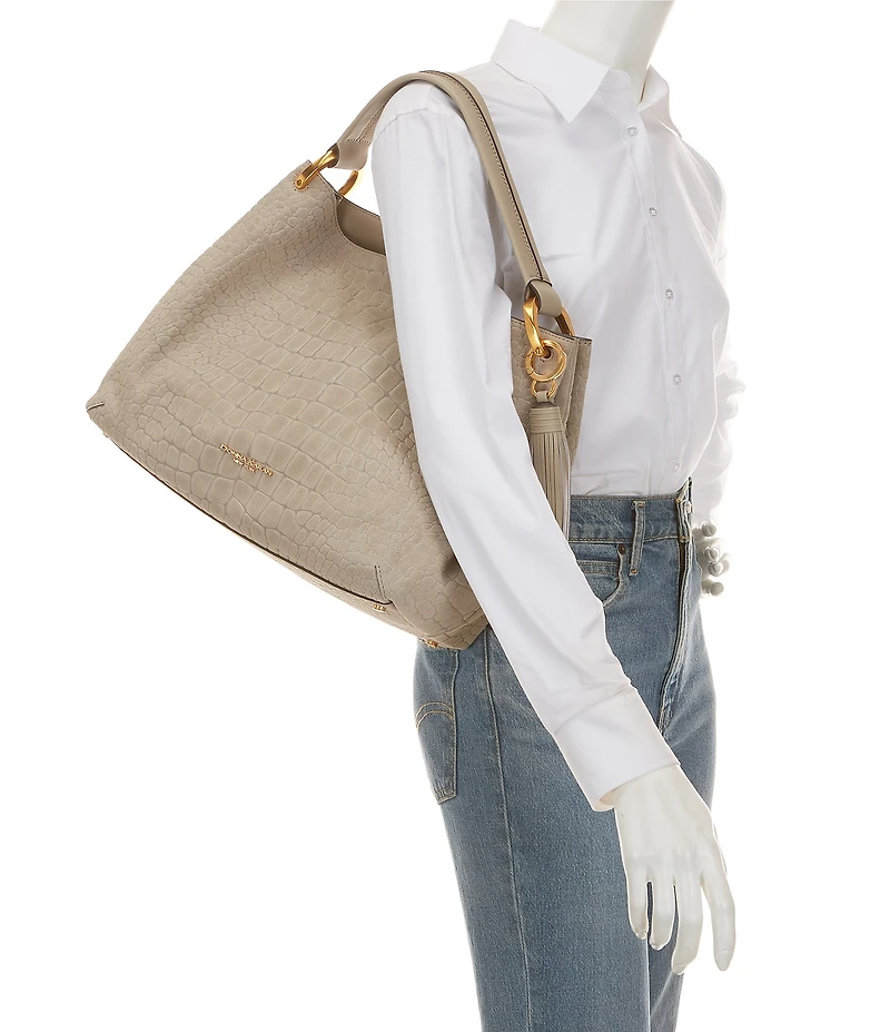 Donna Karan Glenwood Croc Suede Shoulder Bag