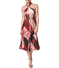Donna Karan Geometric Jersey Halter Sleeveless A-Line Dress