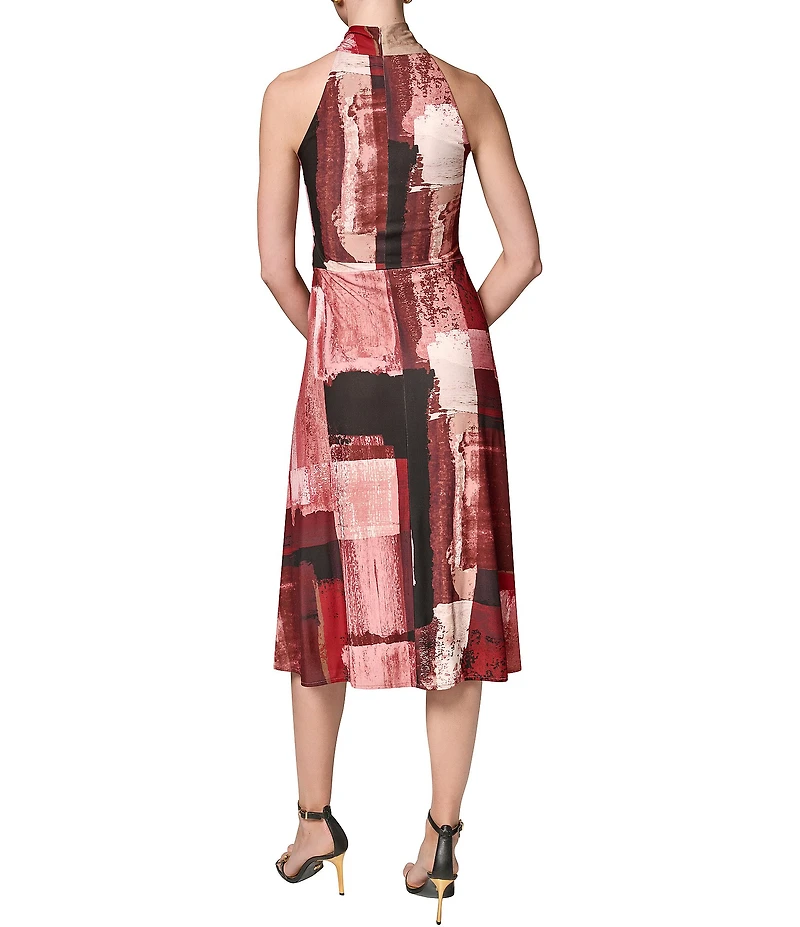 Donna Karan Geometric Jersey Halter Sleeveless A-Line Dress