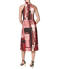 Donna Karan Geometric Jersey Halter Sleeveless A-Line Dress