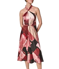 Donna Karan Geometric Jersey Halter Sleeveless A-Line Dress