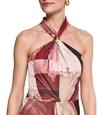 Donna Karan Geometric Jersey Halter Sleeveless A-Line Dress