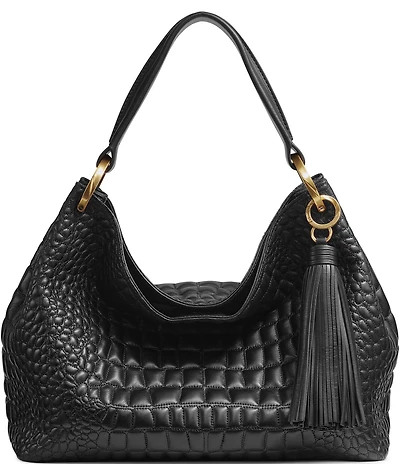 Donna Karan Glenwood Quilted Crocodile Embossed Slouchy Shoulder Bag