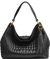 Donna Karan Glenwood Quilted Crocodile Embossed Slouchy Shoulder Bag