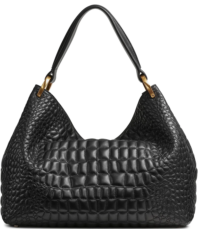 Donna Karan Glenwood Quilted Crocodile Embossed Slouchy Shoulder Bag