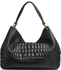 Donna Karan Glenwood Quilted Crocodile Embossed Slouchy Shoulder Bag