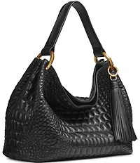 Donna Karan Glenwood Quilted Crocodile Embossed Slouchy Shoulder Bag
