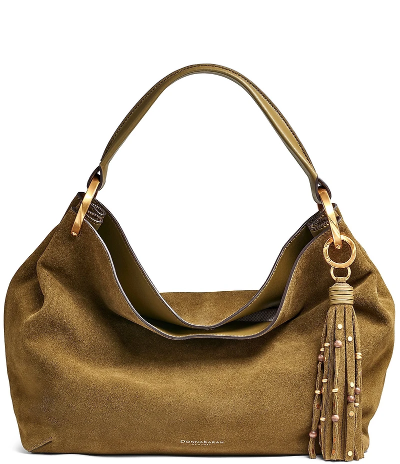 Donna Karan Glenwood Large Suede Fringe Tassle Slouch Hobo Bag