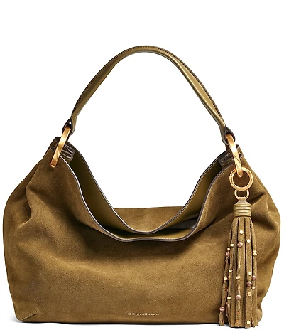 Donna Karan Glenwood Large Suede Fringe Tassle Slouch Hobo Bag