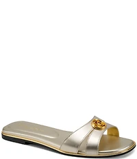 Donna Karan Halo Metallic Flat Slide Sandals