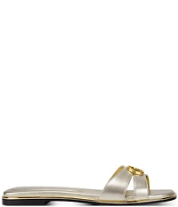 Donna Karan Halo Metallic Flat Slide Sandals