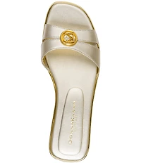 Donna Karan Halo Metallic Flat Slide Sandals