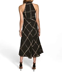 Donna Karan Halter Neck Chiffon Printed Maxi Slip Dress