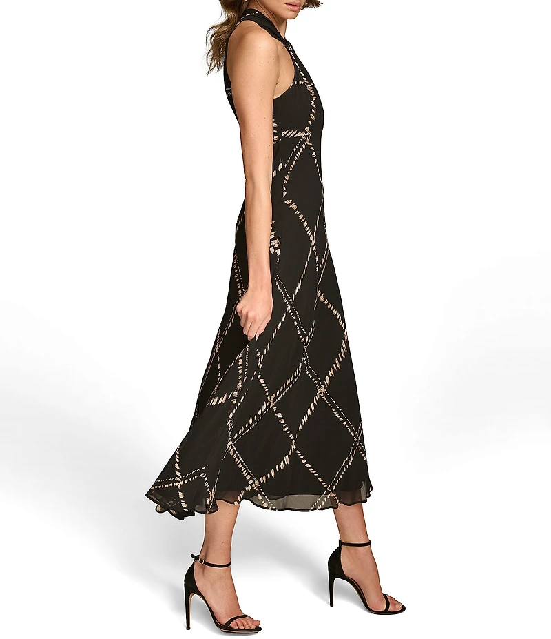 Donna Karan Halter Neck Chiffon Printed Maxi Slip Dress