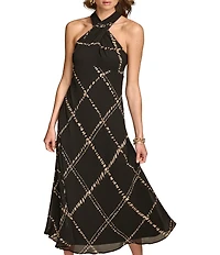 Donna Karan Halter Neck Chiffon Printed Maxi Slip Dress