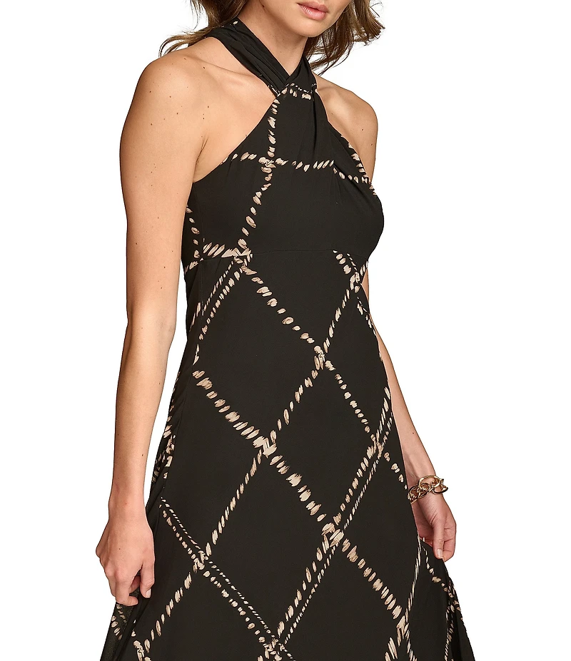Donna Karan Halter Neck Chiffon Printed Maxi Slip Dress