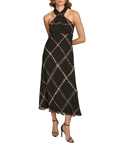 Donna Karan Halter Neck Chiffon Printed Maxi Slip Dress