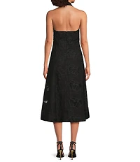 Donna Karan Halter Neck Embroidered Cotton Midi Dress