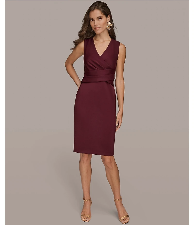Donna Karan Hammer Scuba Crepe Sleeveless V-Neck Sheath Dress