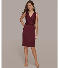 Donna Karan Hammer Scuba Crepe Sleeveless V-Neck Sheath Dress