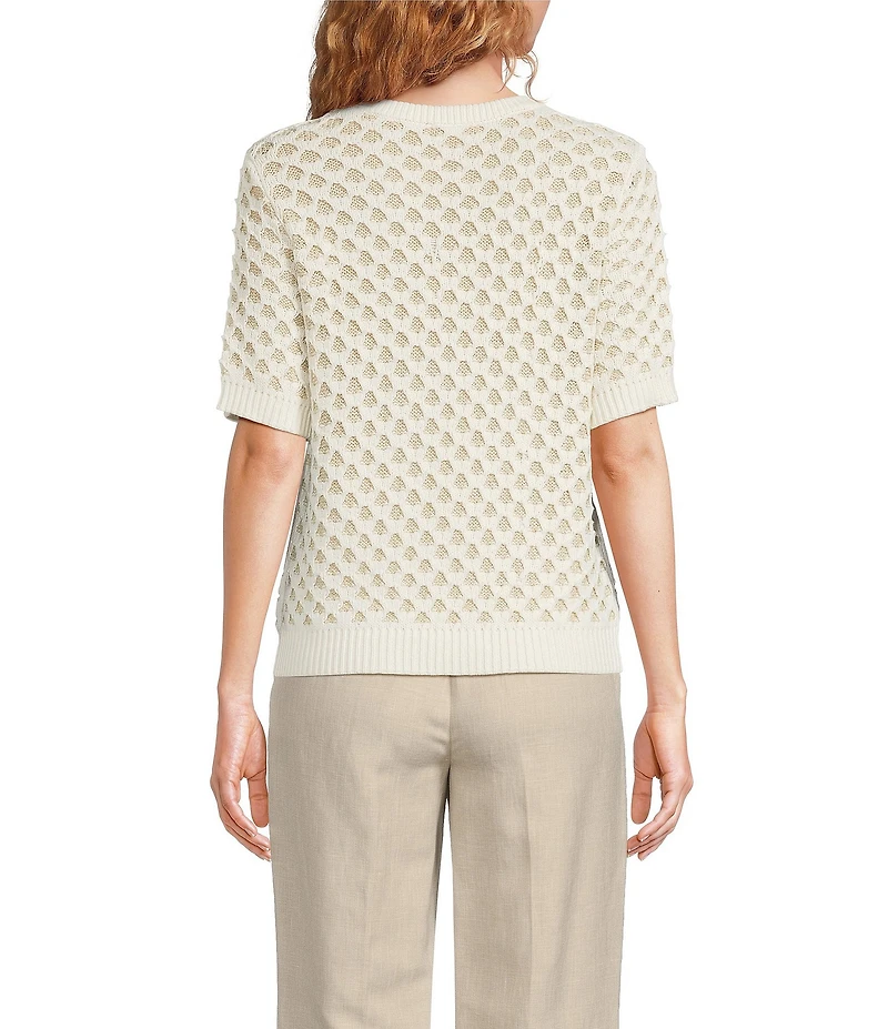 Donna Karan Honeycomb Crew Neck Short Sleeve Sweater