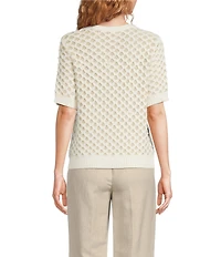 Donna Karan Honeycomb Crew Neck Short Sleeve Sweater
