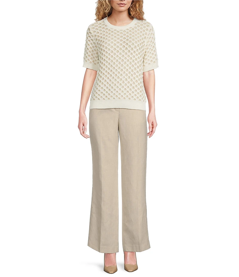 Donna Karan Honeycomb Crew Neck Short Sleeve Sweater