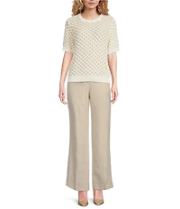Donna Karan Honeycomb Crew Neck Short Sleeve Sweater