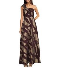 Donna Karan Jacquard Off-The-Shoulder Abstract Print Long Gown