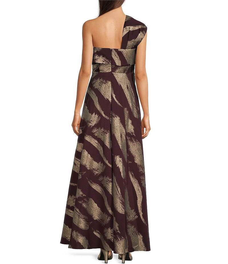 Donna Karan Jacquard Off-The-Shoulder Abstract Print Long Gown