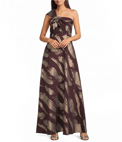 Donna Karan Jacquard Off-The-Shoulder Abstract Print Long Gown