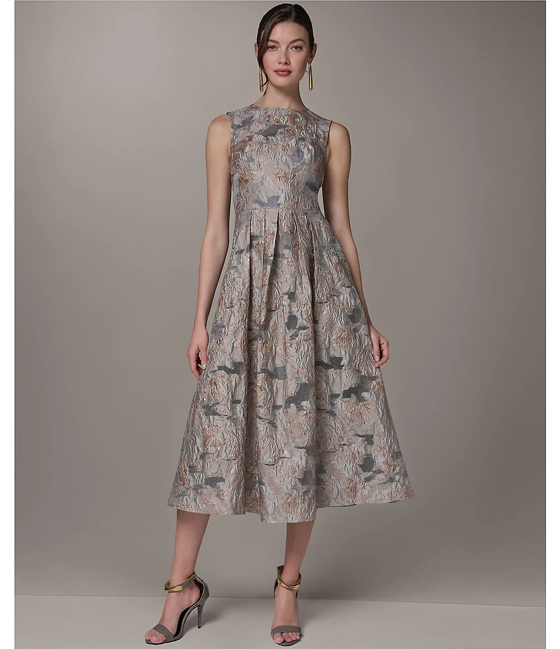 Donna Karan Jacquard Sleeveless Midi Dress