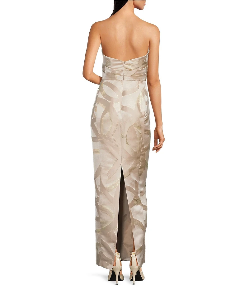 Donna Karan Jacquard Sweetheart Neck Sleeveless Metallic Column Gown