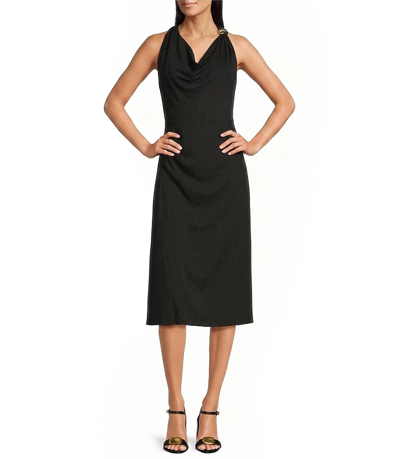 Donna Karan Jersey Cowl Neck Sleeveless Midi Dress