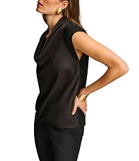Donna Karan Knit Cowl Neck Short Sleeve Blouse