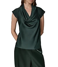 Donna Karan Knit Crepe Jersey Cowl Neck Cap Sleeve Mix Media Top
