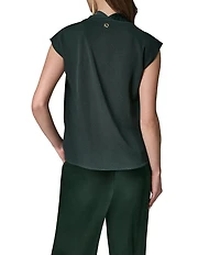 Donna Karan Knit Crepe Jersey Cowl Neck Cap Sleeve Mix Media Top
