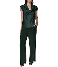 Donna Karan Knit Crepe Jersey Cowl Neck Cap Sleeve Mix Media Top