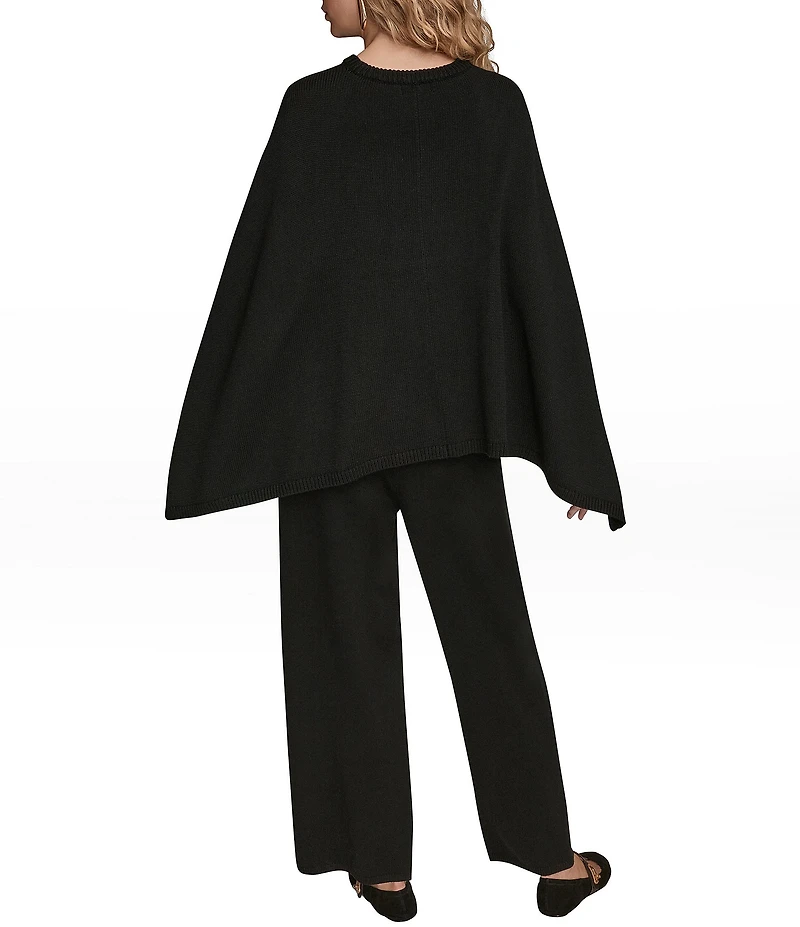 Donna Karan Knit Crew Neck Shoulder Button Embellished Cape