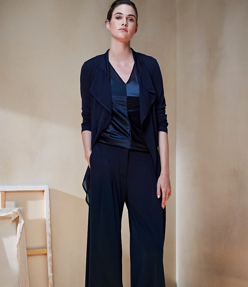 Donna Karan Knit Jersey Pleated Wide Leg Pants