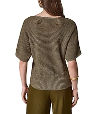 Donna Karan Knit Metallic Crew Neck Short Sleeve Oversized Sweater Top