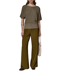 Donna Karan Knit Metallic Crew Neck Short Sleeve Oversized Sweater Top