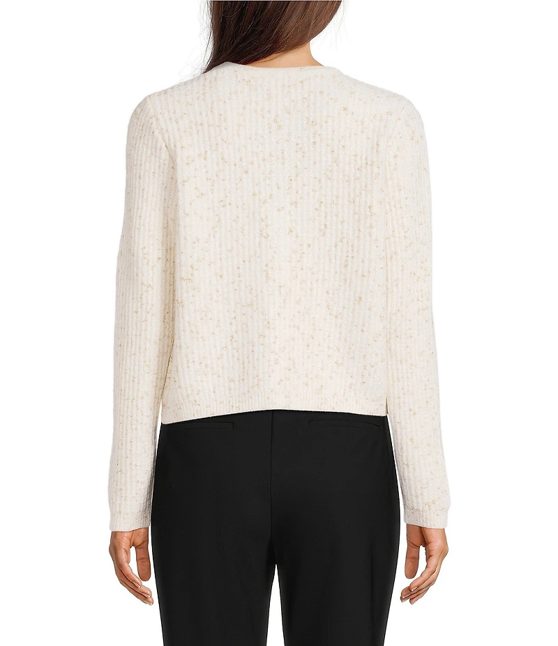 Donna Karan Knit Round Neck Long Sleeve Button Front Cropped Cardigan